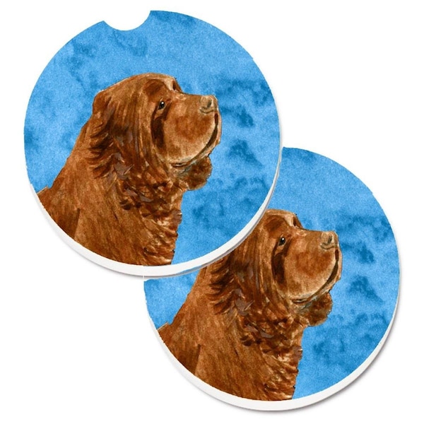 Carolines Treasures Blue Sussex Spaniel Set of 2 Cup Holder Car Coaster SS4786-BUCARC - main